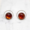 Amber Cabochon Modernist Silver Earrings