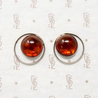 Amber Cabochon Modernist Silver Earrings
