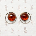Amber Cabochon Modernist Silver Earrings