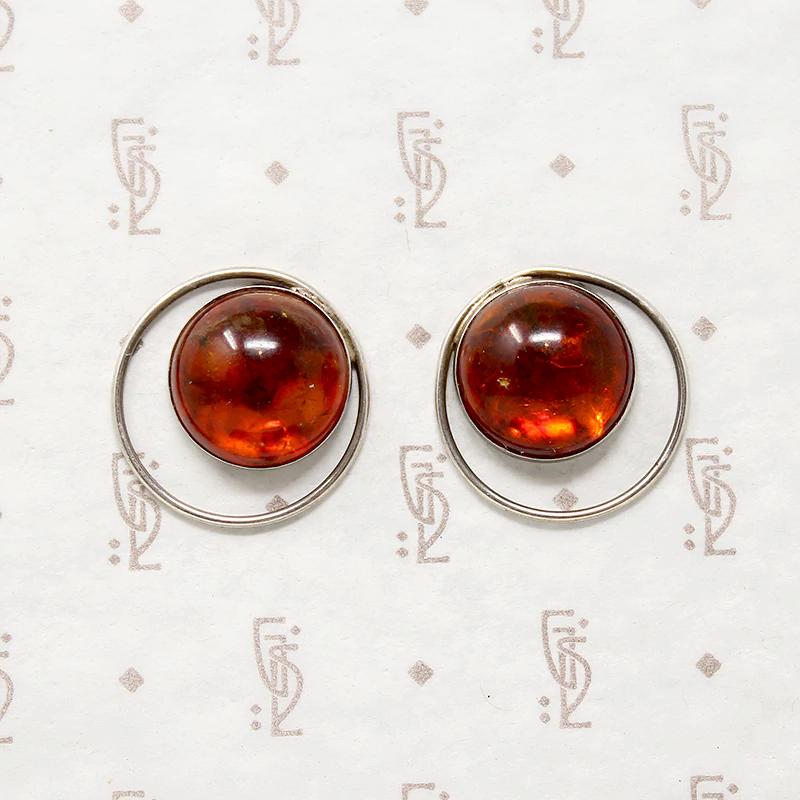 Amber Cabochon Modernist Silver Earrings