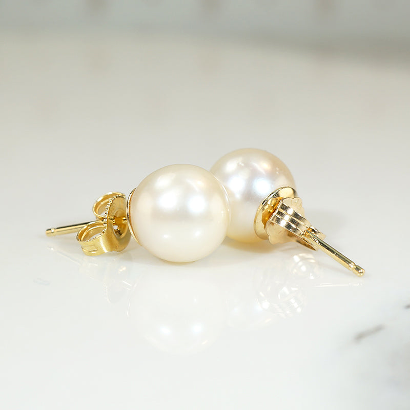 Creamy 8.2mm Pearl Studs in Gold