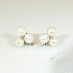 Adorable Pearl & Diamond Clover Stud Earrings