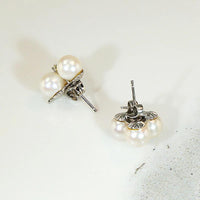 Adorable Pearl & Diamond Clover Stud Earrings