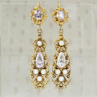 Georgian Topaz & Pearl 18k Cannetille Day to Night Earrings