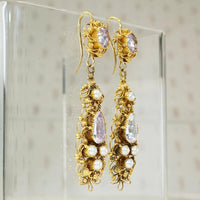 Georgian Topaz & Pearl 18k Cannetille Day to Night Earrings