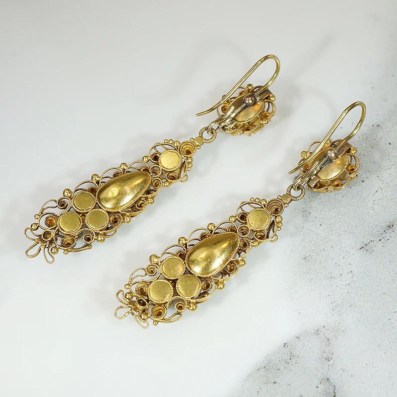 Georgian Topaz & Pearl 18k Cannetille Day to Night Earrings