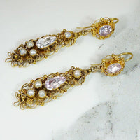 Georgian Topaz & Pearl 18k Cannetille Day to Night Earrings