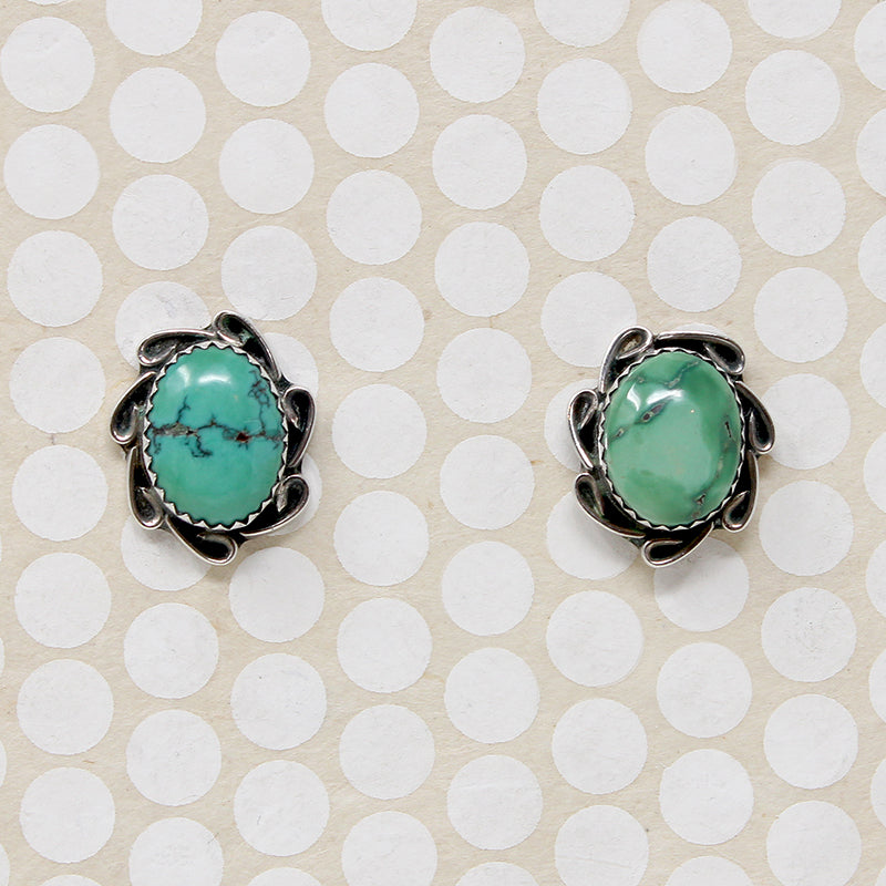 Navajo Turquoise in Silver Overlay Stud Earrings