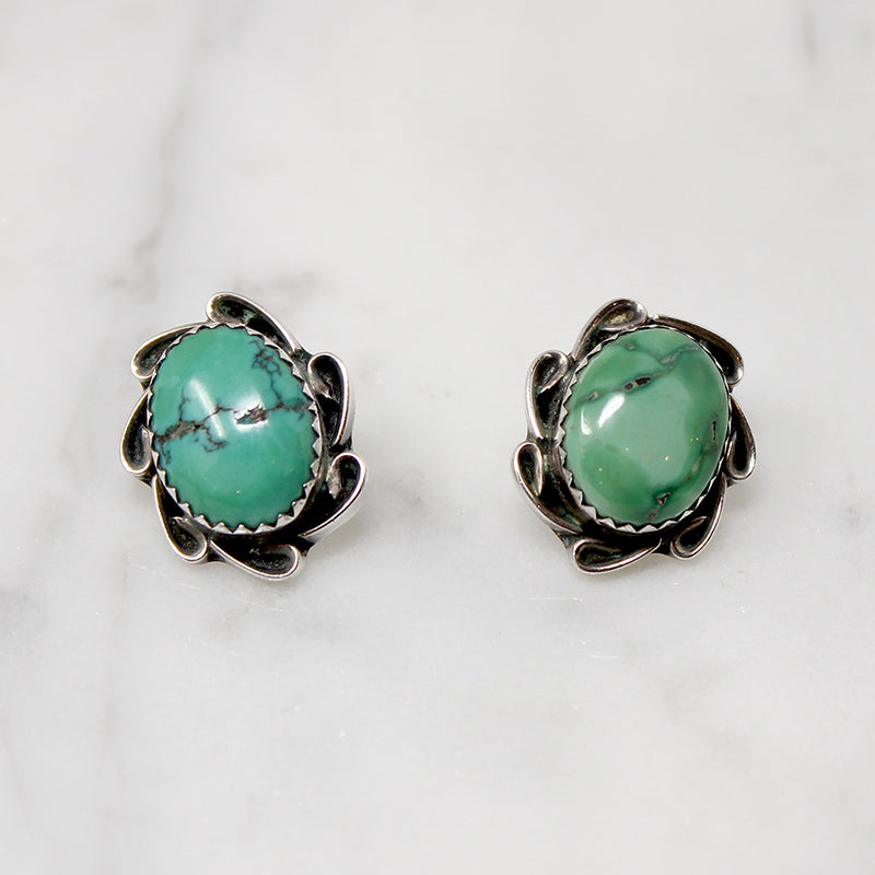 Navajo Turquoise in Silver Overlay Stud Earrings