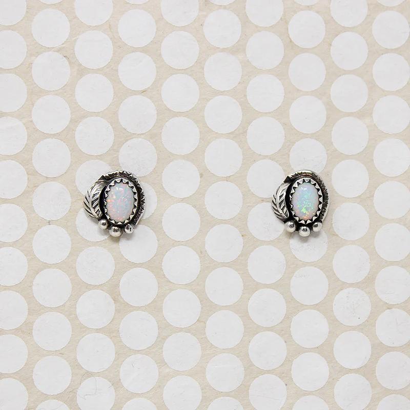 Tiny Opal & Sterling Studs with Navajo Details