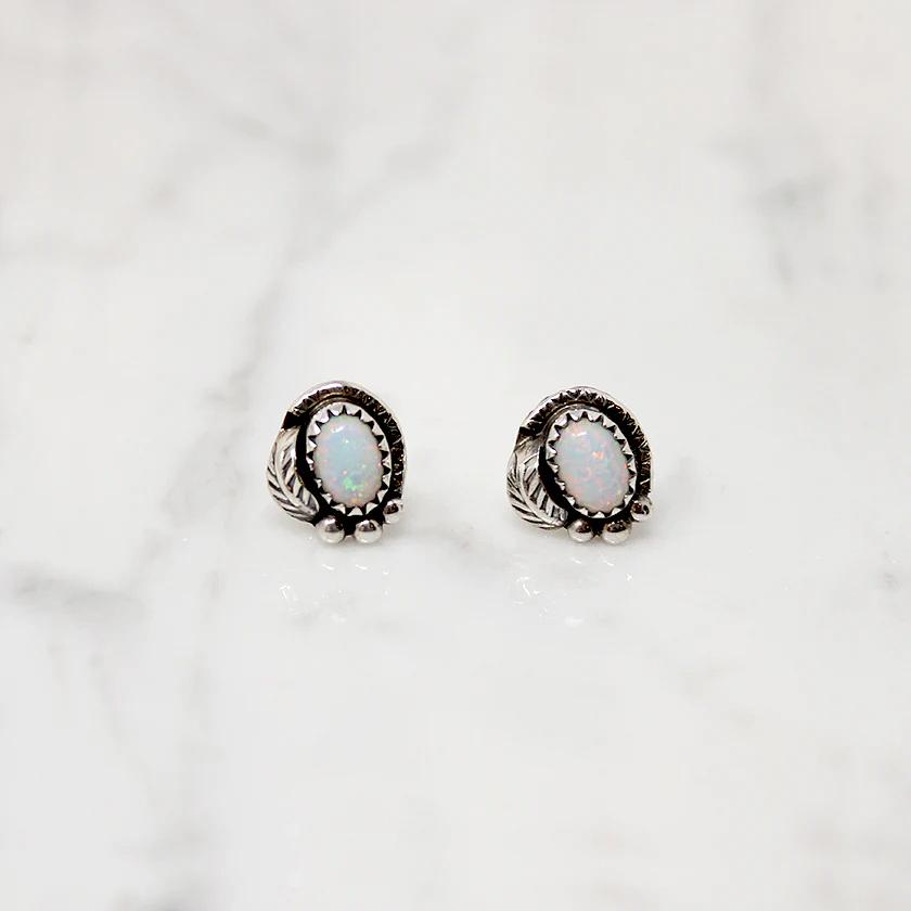 Tiny Opal & Sterling Studs with Navajo Details