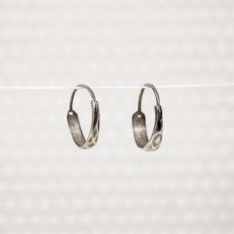 Lightweight Hammered Sterling Silver Hoops