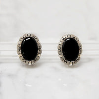 Unusual Onyx Earrings in Ornate Silver Frames