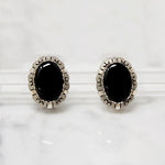 Unusual Onyx Earrings in Ornate Silver Frames