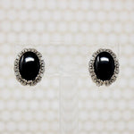 Unusual Onyx Earrings in Ornate Silver Frames