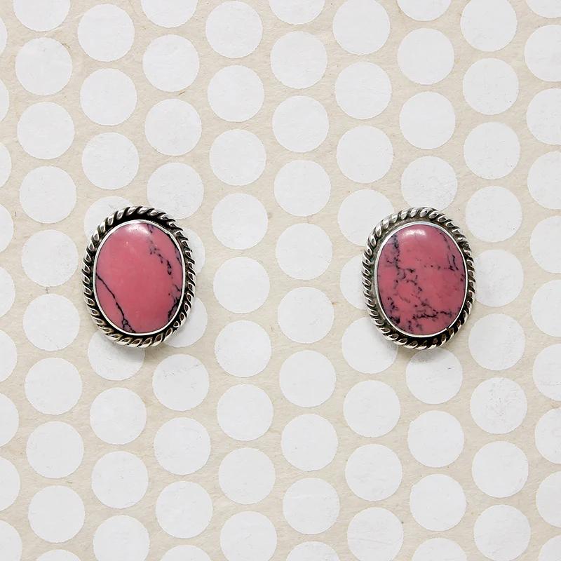 Pink Howlite & Sterling Silver Stud Earrings