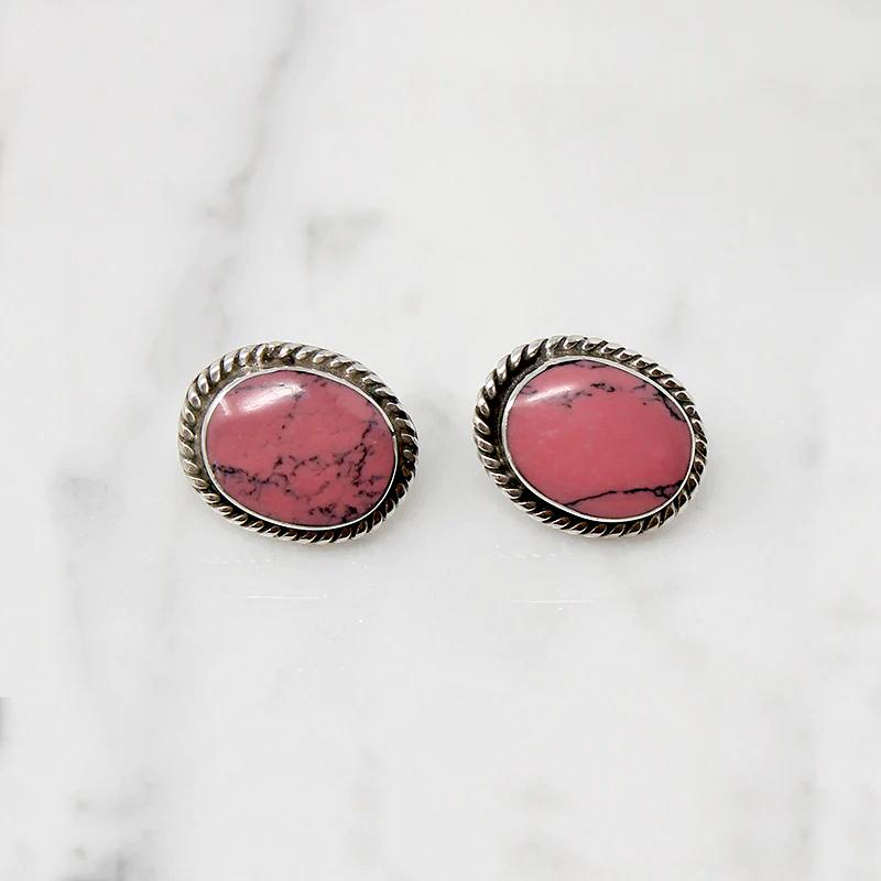 Pink Howlite & Sterling Silver Stud Earrings