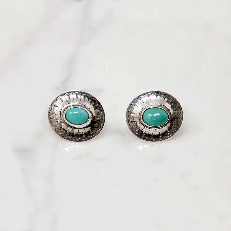 Engraved Sterling Concho Studs with Turquoise