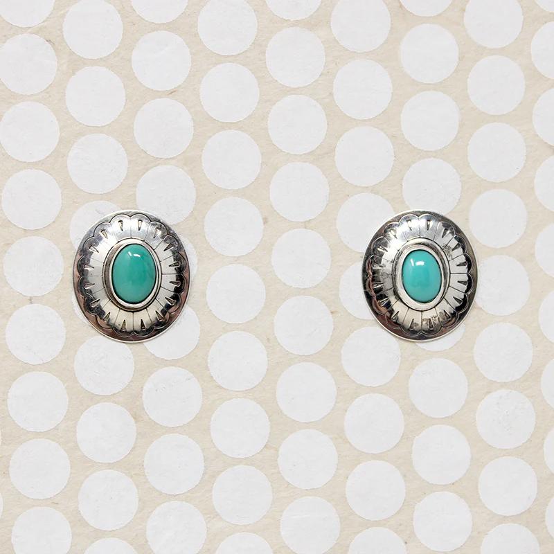 Engraved Sterling Concho Studs with Turquoise
