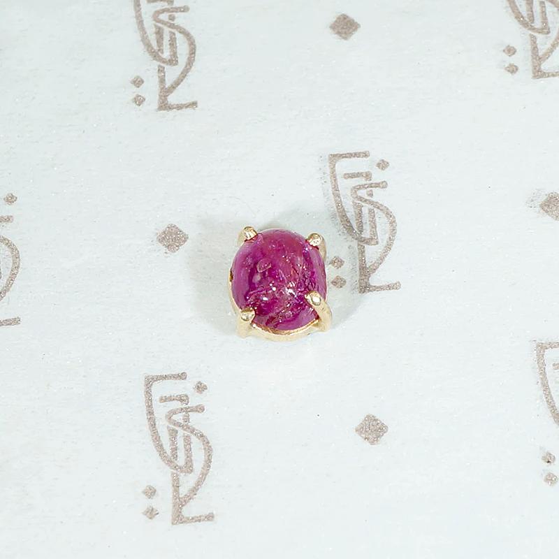 Single Oval Cabochon Ruby in Recycled Gold Stud