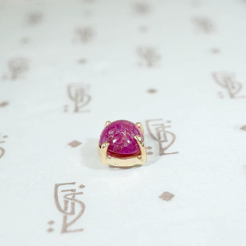 Single Oval Cabochon Ruby in Recycled Gold Stud