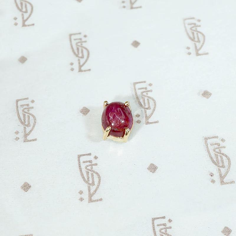 Single Stud Oval Cabochon Red Ruby in Gold