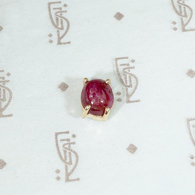 Single Stud Oval Cabochon Red Ruby in Gold