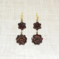 Antique Garnet Cluster Flower Drop Earrings