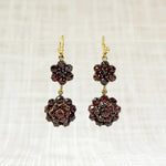 Antique Garnet Cluster Flower Drop Earrings