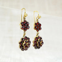 Antique Garnet Cluster Flower Drop Earrings