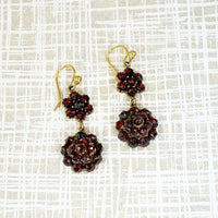 Antique Garnet Cluster Flower Drop Earrings
