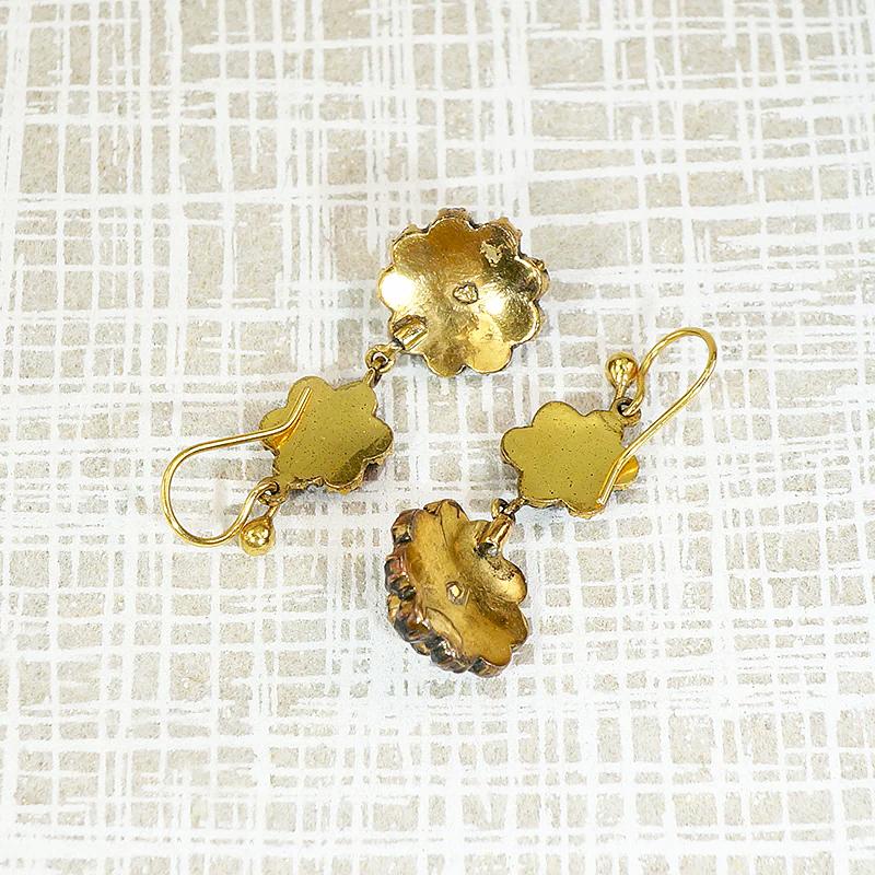 Antique Garnet Cluster Flower Drop Earrings