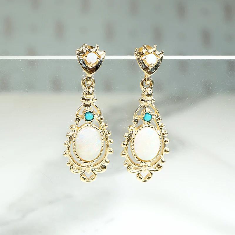 Ornate Opal & Turquoise Victorian Revival Earrings