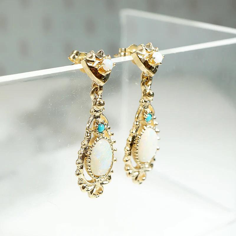 Ornate Opal & Turquoise Victorian Revival Earrings
