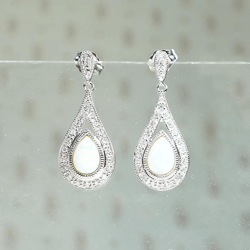 Opal Teardrop Earrings in Diamond Paved White Gold