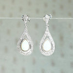Opal Teardrop Earrings in Diamond Paved White Gold