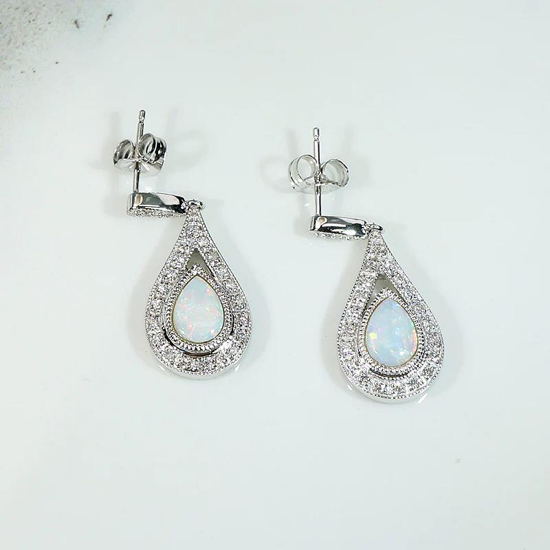 Opal Teardrop Earrings in Diamond Paved White Gold