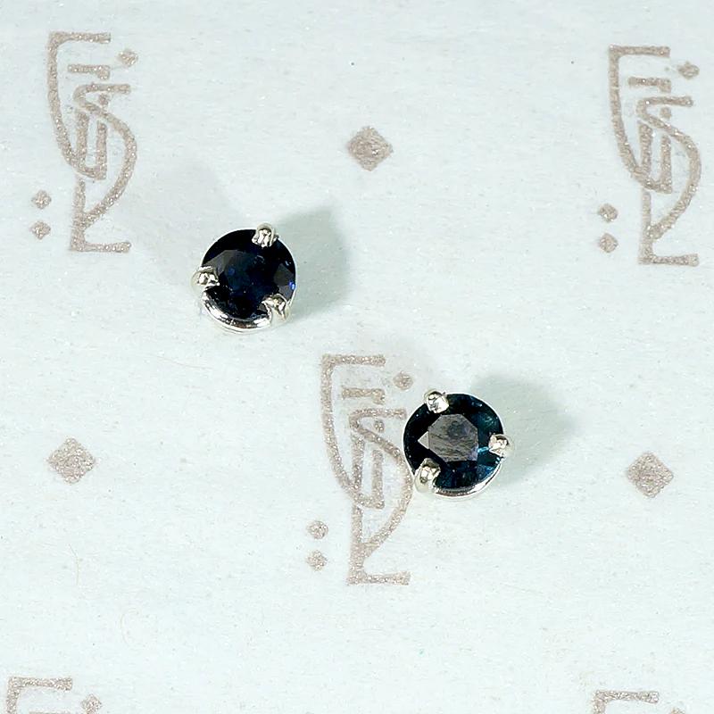 Velvety Midnight Blue Sapphire Stud Earrings