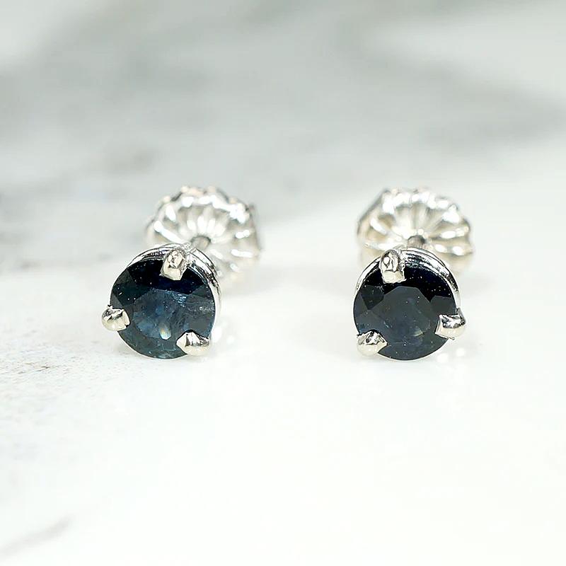 Velvety Midnight Blue Sapphire Stud Earrings