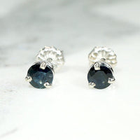 Velvety Midnight Blue Sapphire Stud Earrings