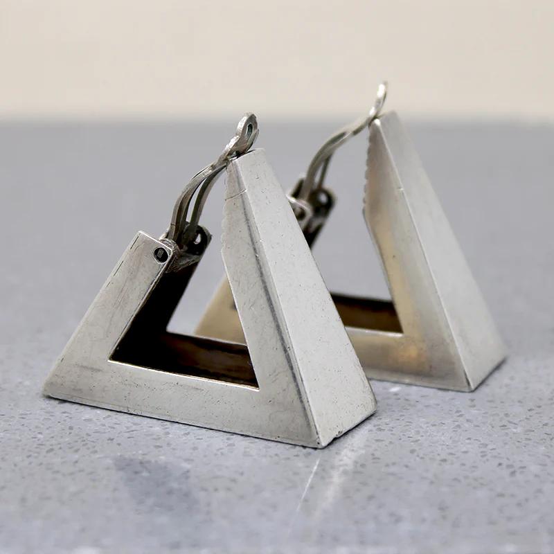 Monumental Mid Century Triangle Hoops in Mexican Silver