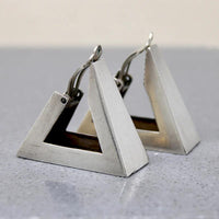Monumental Mid Century Triangle Hoops in Mexican Silver