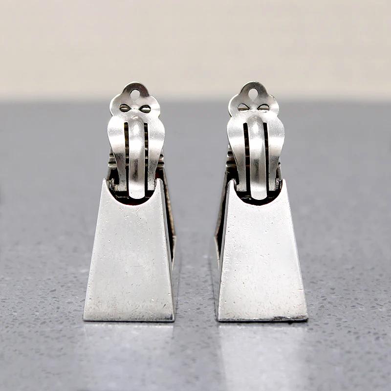 Monumental Mid Century Triangle Hoops in Mexican Silver