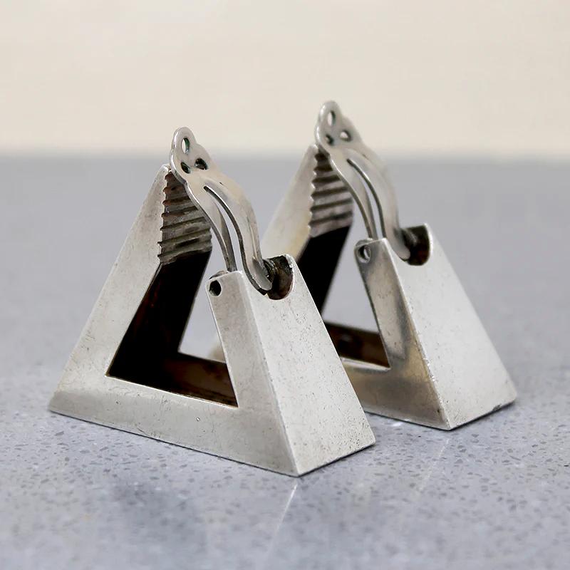 Monumental Mid Century Triangle Hoops in Mexican Silver