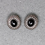 Ornate Silver Beads & Onyx Clip On Earrings