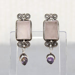 Pretty Pastel Rose Quartz & Amethyst Silver Earrings