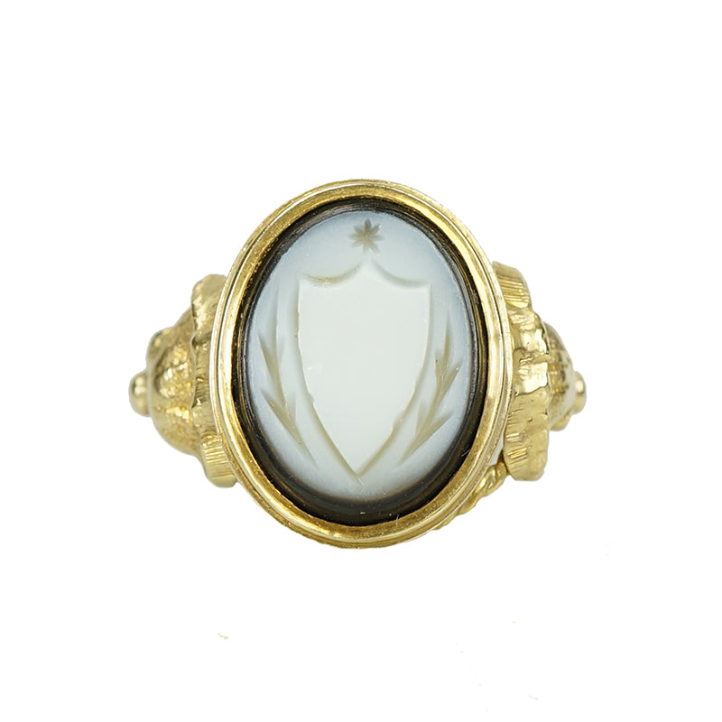 Banded Agate Civil War Era Union Sheild Ring - Gem Set Love