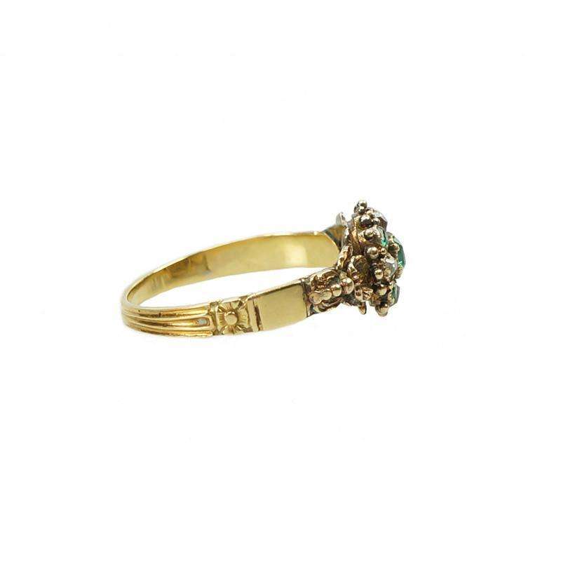 Early Cushion Cut Emerald and Diamond Ring