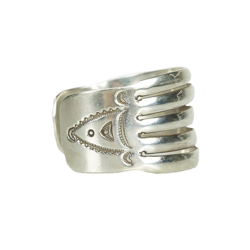 Wide Vintage Coin Silver Native American Cuff Bracelet - Gem Set Love