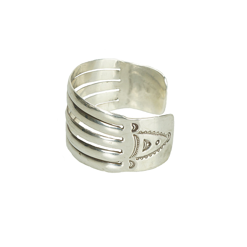 Wide Vintage Coin Silver Native American Cuff Bracelet - Gem Set Love